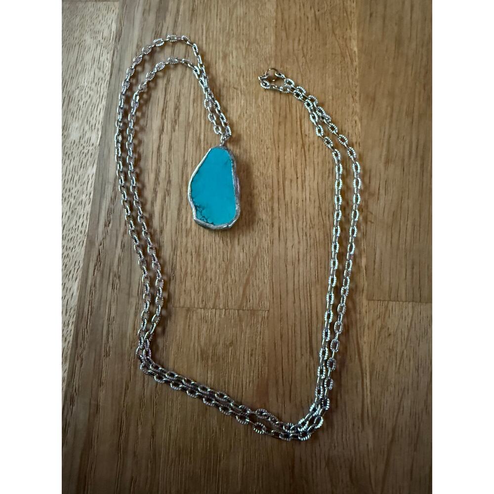 Raw Turquoise Pendant and Silver Necklace